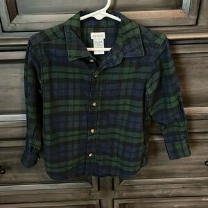 Kids green and blue button up flannel
